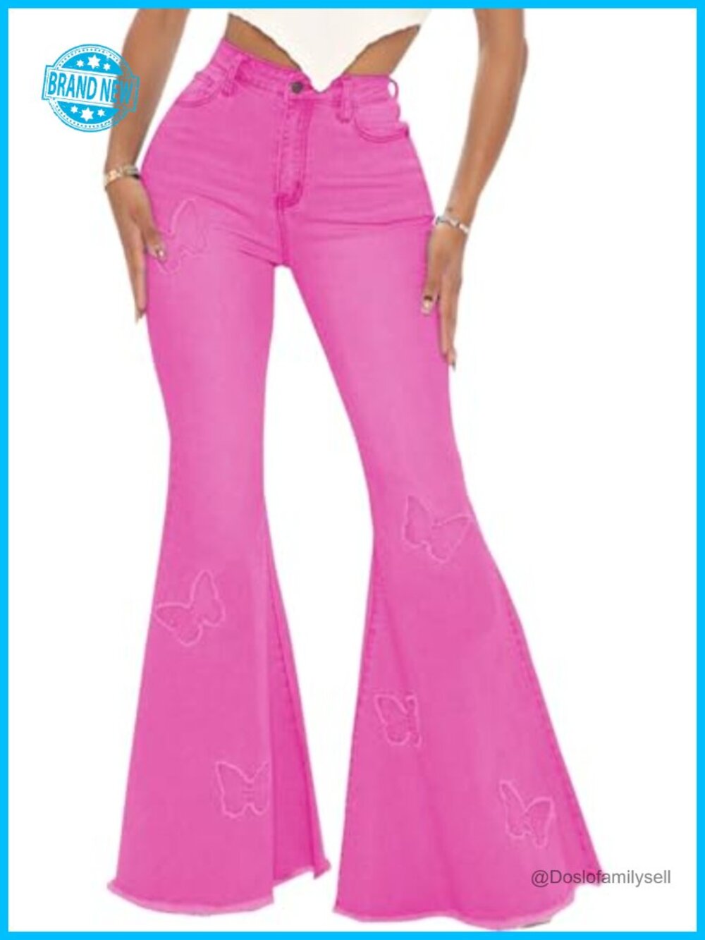 High Waisted Bell Bottom Flare Jeans Distressed Raw Hem Denim Pants